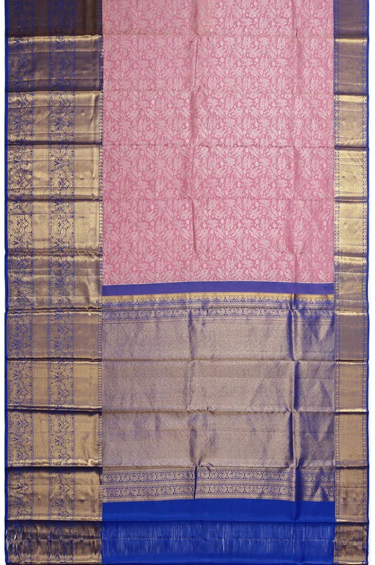 Purple Kanchipuram Silk Saree with Kili, Yanai, and Mayil Motifs