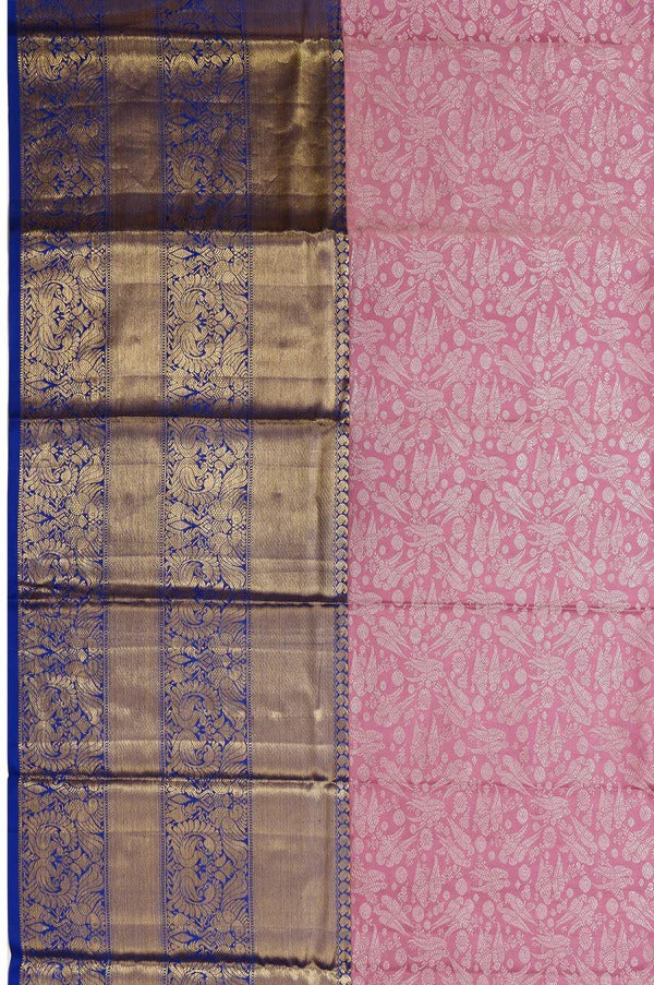 Purple Kanchipuram Silk Saree with Kili, Yanai, and Mayil Motifs