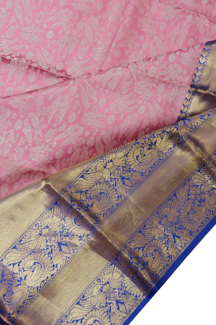 Purple Kanchipuram Silk Saree with Kili, Yanai, and Mayil Motifs