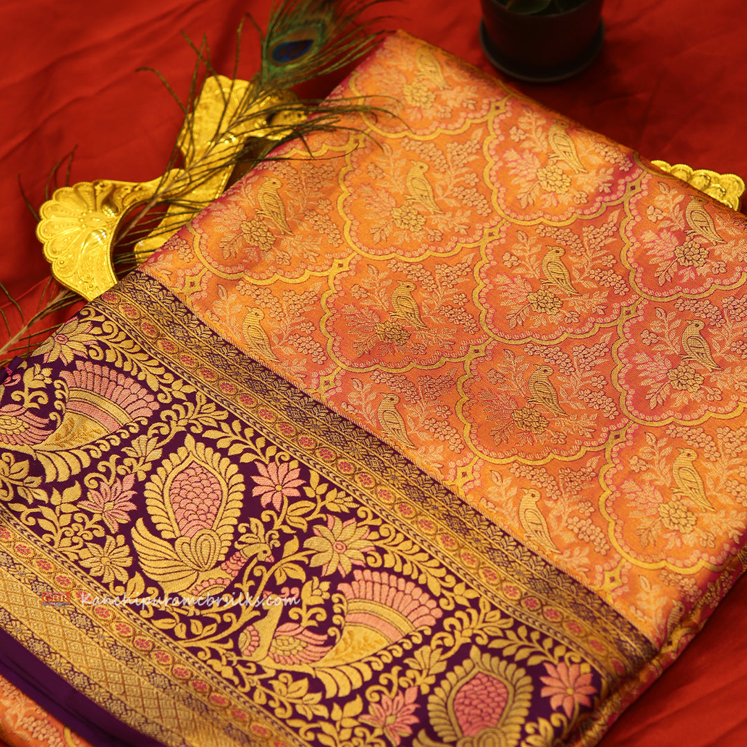 KANCHI PEACH PINK GOLD SAREE