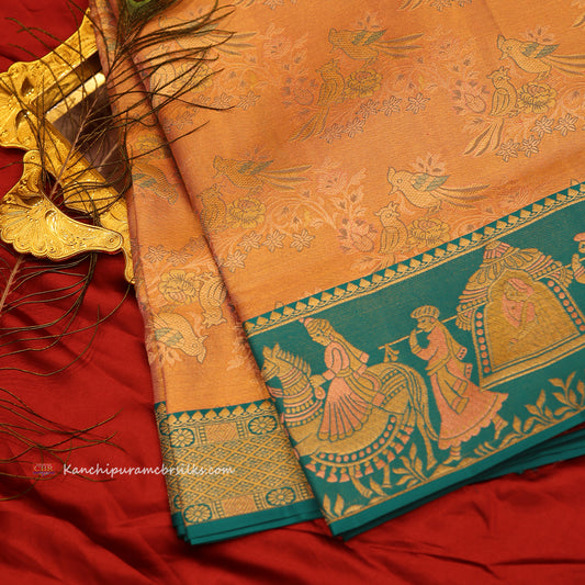 KANCHI AQUA PEACH GOLD SAREE